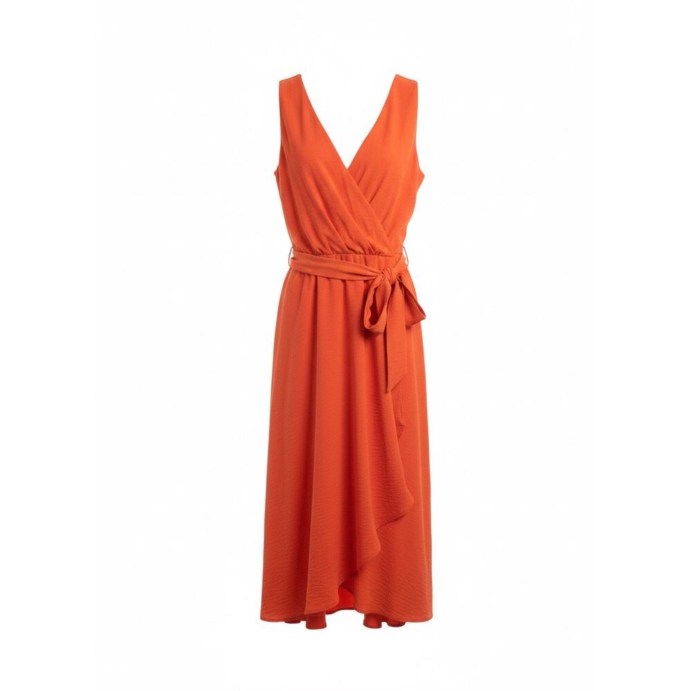 DKNY Women's Orange Sleeveless Faux Wrap Maxi Dress - V-Neck Boho